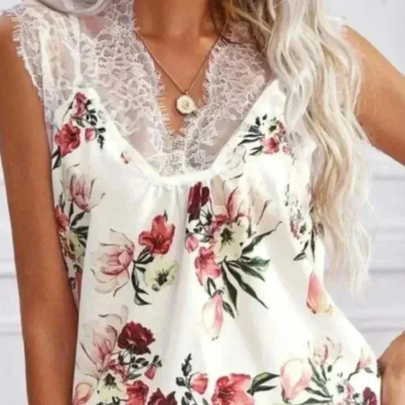 Women's floral creamy lace boho blouse from shein size large - Picture 8 of 10